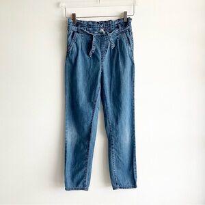 Hudson Girls Large 12/14 Paperbag Chambray Pants Tie Belt Pull On Spring Summer